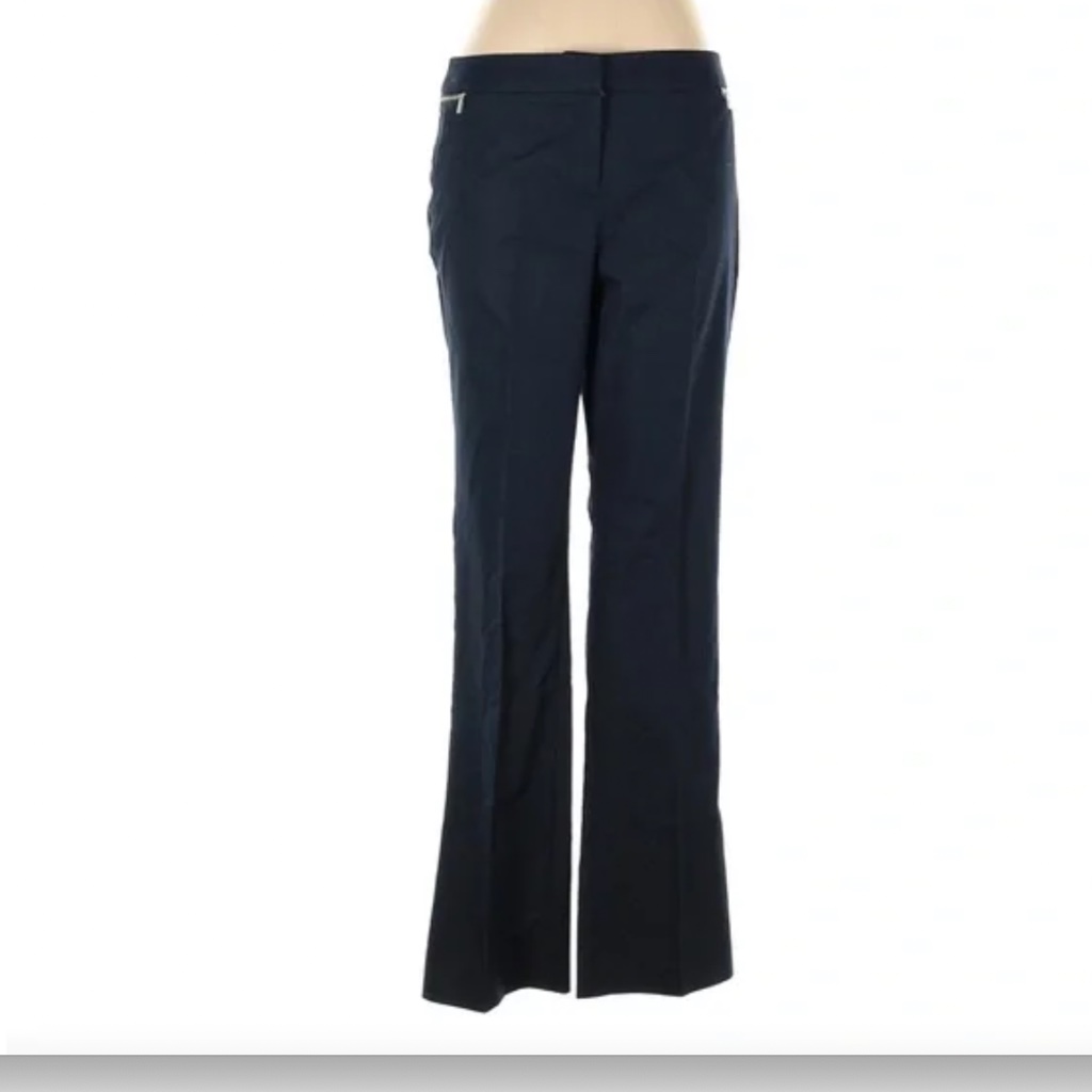 7th Ave New York & Co Navy Zipper Flared Pants 14 Tall